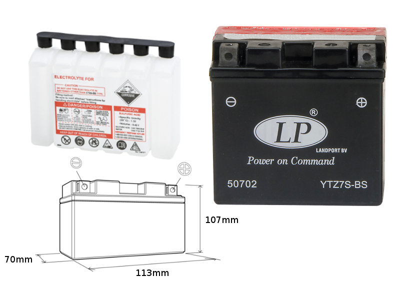 LANDPORT akumulátor YTZ7S-BS (MA LTZ7S-BS) (MA LTZ7S-BS) 12V 6AH 113X70X105 (GTZ7S) bezúdržbový - elektrolyt zvlášť (6) UE48